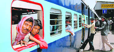 Relieved passengers of the train that was hijacked by Naxalites at Daltangunj railway station, Jharkhand, on Wednesday.