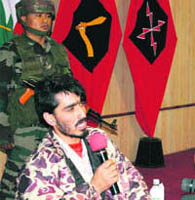 Captured militant Moieen Ullah being produced before the media by the Army in Srinagar on Saturday.