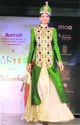 A model walks the ramp during a Hamstech Fashion show in Hyderabad.