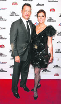 Perfect performer: Tom Hanks and his wife, Rita Wilson, at the Film Society Gala Tribute