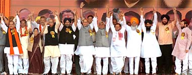 SHOW OF STRENGTH: NDA leaders during a rally in Ludhiana