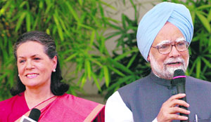 Prime Minister Manmohan Singh and Congress President Sonia Gandhi in New Delhi on Saturday.