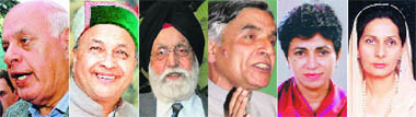 Cabinet ministers: (L-R) Farooq Abdullah, Virbhadra Singh, MS Gill, Pawan Kumar Bansal, Kumari Selja. Minister of State: Preneet Kaur