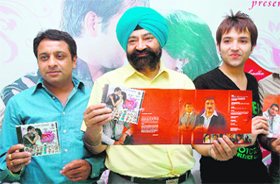 Jaspal Bhatti (center), Vikram Sidhu, actor (Right) and Gurbir Sandhu, producer of the film Lov U Bobby at the music release of the movie at Chandigarh Press Club-27 on Saturday.