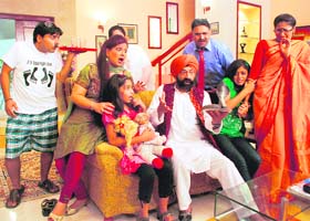 A scene from Thank You Jija Ji, catches Jaspal Bhatti, Savita Bhatti and others in the surprise mode