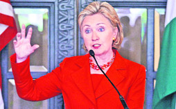 US Secretary of State Hillary Clinton speaks during a news conference in Mumbai on Saturday. Clinton said she expected to finalise a defence agreement essential to allowing US companies to sell sophisticated arms to India.