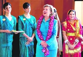 US Secretary of State Hillary Clinton gestures during a conference on climate change and green technologies in Gurgaon