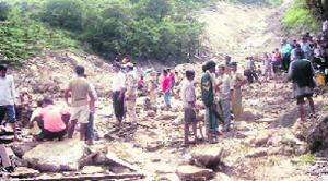 Rescuers at Mansiyari in Pitthoragarh where a cloudburst on August 8 left scores of people dead.