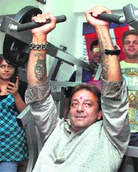 Sunjay Dutt visits a gym for a talk show on health in Thane