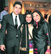 Bollywood producer-director-actor Farhaan Akhtar, his sister and director Zoya Akhtar and producer-director Mira Nair at the iView Film Festival in New York on Friday night.