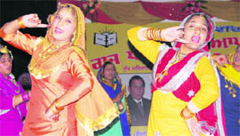 Girls perform giddha to mark the Teacher’s Day celebrations in Ludhiana on Saturday.