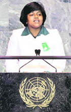 Yugratna Srivastava, Asia-Pacific Junior-Board representative from India, addresses the summit on climate change at UN headquarters on Tuesday.
