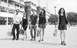 Spelling style, this group of youngsters have their hands full with shopping.