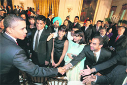US President Barack Obama with Indian Americans on the ocassion of Diwali celebrations at White House in Washington on Wednesday.