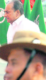 Union Defence Minister AK Antony at the 60th Raising Day ceremony of the Territorial Army in New Delhi on Monday.