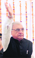 Bhupinder Singh Hooda after taking oath as Chief Minister of Haryana in Chandigarh on Sunday.