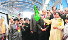 UP Chief Minister flags off the Metro rail service from Noida city centre station on Thursday.