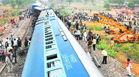 Rescue work in progress after the Delhi-bound Mandore Express derailed at Bassi town near Jaipur on Saturday.