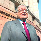 Editor-in-Chief of The Tribune group of newspapers HK Dua comes out of Parliament after taking oath as a Rajya Sabha member on Friday.