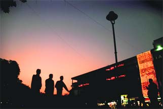 The busy Sector 17 Plazza takes a different hue as the sun sets.