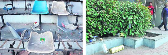 Remains of the Day: Broken chairs and empty liquor bottles are all that remains after Gurdas Mann’s concert at Guru Nanak Stadium in Ludhiana