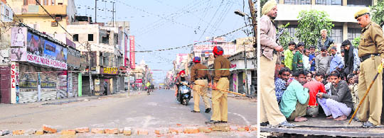 Streets wear a deserted look following imposition of curfew in Ludhiana on Sunday.