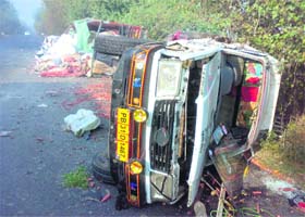 The mini-truck that met with an accident on the Chandigarh-Ludhiana road