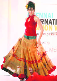 Actor Genelia D'Souza displayed a creation of designer Ishita Singh during Chennai International Fashion Week, on Wednesday.