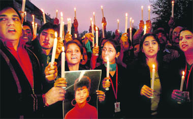 Panchkula residents take out a candlelight procession in memory of Ruchika Girhotra on Thursday.