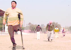 Players participate in the district paralympic sports competition for physically challenged in Ambala Cantonment on Friday.