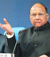Union Agriculture Minister Sharad Pawar gestures during a press conference in New Delhi