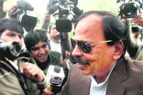 SMILE RETURNS: Ex-DGP Rathore outside the District Courts in Chandigarh