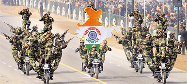 BSF daredevils at Full Dress Rehearsal for the Republic Day parade at the Rajpath in New Delhi on Saturday.