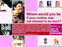 The photograph of former Pakistani air chief Tanveer Mahmood Ahmed (down left) in the controversial advertisement released by the Ministry of Women and Child Development against female foeticide that appeared in many newspapers on Sunday.