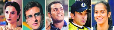 Rekha Saif Ali Khan Virender Sehwag Narain Karthikeyan Saina Nehwal