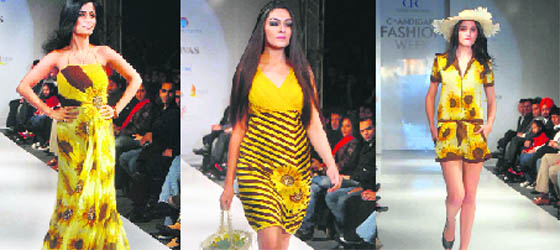 Models walk the ramp on the second day of the Fashion Week in Chandigarh