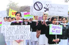 Students of Government College hold an awareness rally on drug addiction in Ludhiana