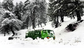 An Army truck travels towards the avalanche site in Khilanmarg on Monday.