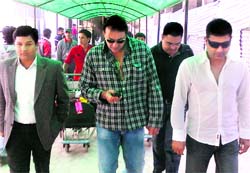 Actor Sanjay Dutt made a flying visit to the city on Saturday