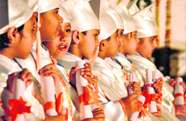 Tiny tots of Sat Paul Mittal School during their graduation ceremony in Ludhiana on Friday.