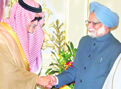 Prime Minister Manmohan Singh with Saudi Foreign Affairs Minister Saud Al Faisal in Riyadh on Sunday.