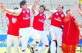 Cricketers do a Bhangra number with actor Kiron Kher at PCA