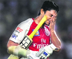 Kings XI Punjab captain K Sangakkara leaves dejected afer his dismissal against Kolkata Knight Riders during an IPL 3 match in 