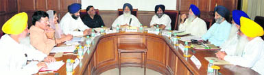 Punjab Chief Minister Parkash Singh Badal presides over a Cabinet meeting at Punjab Bhawan, Chandigarh 