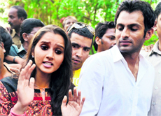 Tennis star Sania Mirza and Pakistani cricketer Shoaib Malik address mediapersons in Hyderabad on Monday.