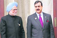 Prime Minister Manmohan Singh with his Pakistani counterpart Yousuf Raza Gilani prior to their meeting on the sidelines of the 16th SAARC Summit in Thimphu on Thursday.