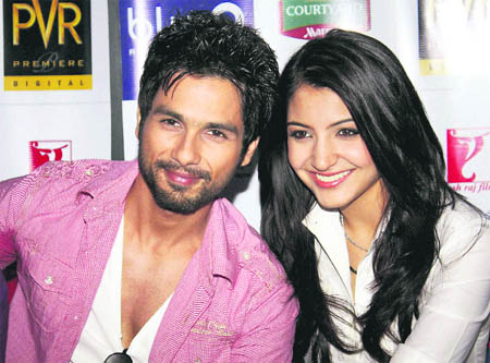 Bollywood actors Shahid Kapoor and Anushka Sharma at a promotional event for their film Badmass Company in Gurgaon