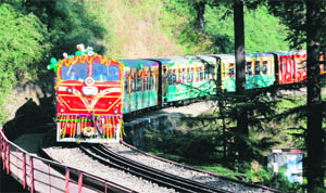 A toy train on the heritage Kalka-Shimla rail track