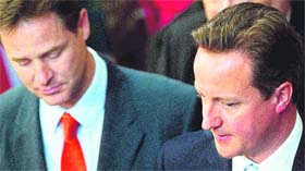 The Cleggeron: Britains Prime Minister David Cameron (R) with Liberal Democrat Deputy Prime Minister Nick Clegg