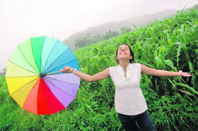 After a long, enervating summer, this girl seems to be enjoying every drop of rain that lashed the city